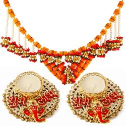 Good Luck Gifts for New Home - Gudi Padwa Toran with Shubh Labh Diya Set