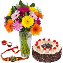 Rakhi With Cakes - Rakhi with Cake and Gerberas