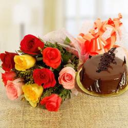 Gifts for Boss - Mix Roses and Chocolate Cake Combo