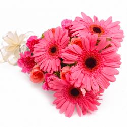 Gifts for Mother - Dozen Pink Color Mix Flowers Hand Tied