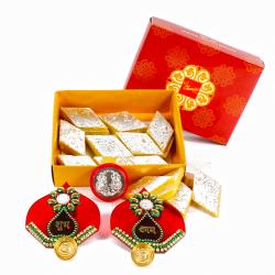 Dussehra - Designer Shubh Labh with Kesar Kaju Katli and Silver Plated Coin