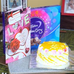 Propose Day - Pineapple Cake with Cadbury Celebration Chocolate Pack and Love Card