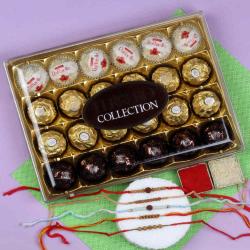 Send Rakhi Gift 24 Pcs Rocher Collection Chocolates with Five Wooden Beads To Delhi