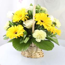 Send Yellow Mix Flowers Basket To Sahibganj