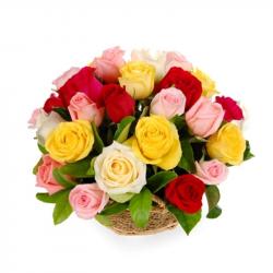 Valentine Flowers Arrangement - Colorful Fusion of Roses Valentine Basket