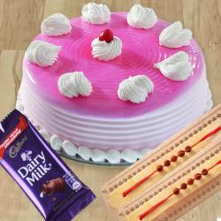 Rakhi With Cakes - Rakhi Special Strawberry Cake