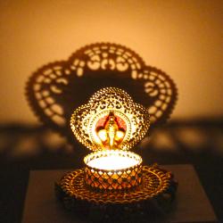 Diwali Candles - Shadow Diya Tealight Candle Holder of Removable Designary Ganesha Face