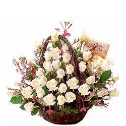 Condolence Gifts for Coworkers - Basket of 25 White Roses