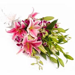 Exotic Flowers Arrangement - Fabulous Exotic Lilies and Orchids Bouquet