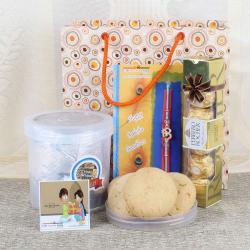 Send Rakhi Gift Nankhatai Cookies with Ferrero Rocher and Rakhi To Hyderabad