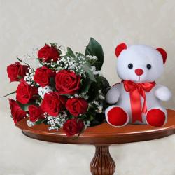 Gifts for Friend Woman - Red Roses and Teddy Hamper