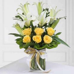 Get Well Soon Flowers - Lilies and Roses in Vase
