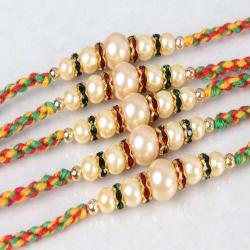 Set Of 5 Rakhis - Designer Set of Five Pearl Beads Rakhi