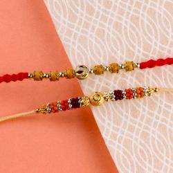 Set Of 2 Rakhis - Shiny Wooden Beads Rakhi with Colorful Beads Rakhi
