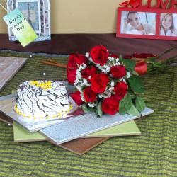 Mothers Day Gifts to Ghaziabad - Ten Red Roses Bouquet with Vanilla Cake For Mummy