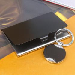 Fathers Day Gifts By Relationship - Steel Black Business Card Holder and Keychain