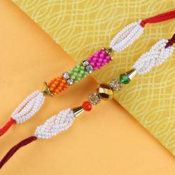 Set Of 2 Rakhis - Pair of Colorful Moti Rakhis