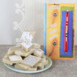 Rakhi Gifts for Brother - Thread Rakhi with 500 Gms Kaju Katli