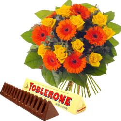 Bouquet of Gerberas and Roses with toblerone