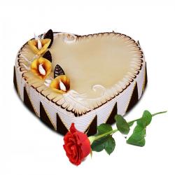 Valentine Heart Shaped Cakes - Heart Shape Vanilla Cake and Single Red Rose