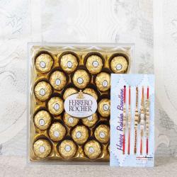 Pearl Rakhis - 24 Pcs Ferrero Rocher Chocolate Box and 5 Rakhi