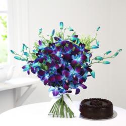 Congratulations Flower - Eighteen Orchids with Chocolate Cake