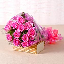 Fathers Day Flowers - Bunch of Twelve Pink Roses