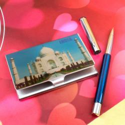 Gifts For Groom - Taj Mahal Print Business Card Holder with Pen