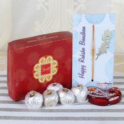 Handpicked Rakhi Gifts - Bon Bon Sweets with Tiny Wooden Beads Rakhi