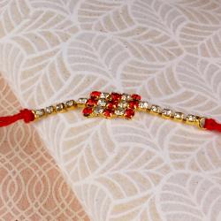 Stone Rakhis - Beautifully arrange Red & White Stone Studded Rakhi Thread