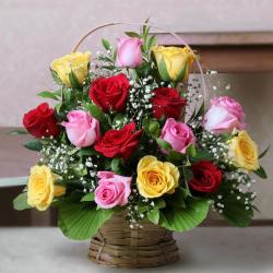 Fresh Flowers - Exclusive Arrangement of Mix Roses in a Basket