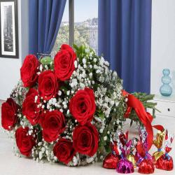Romantic Birthday Hampers - Red Roses Bouquet with Home Made Chocolates