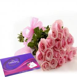 Valentine Flowers with Chocolates - Pink Blush On Valentines Day