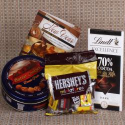 Send New Year Gift Imported Chocolates with Cookies Hamper New Year Gift To Faridabad