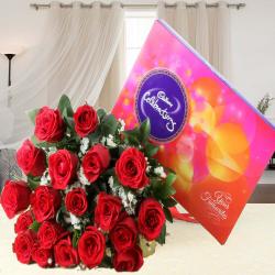 Send Valentines Day Gift Valentine Perfect Gift of Red Roses Bouquet with Cadbury Celebration Chocolate Pack To Bhopal