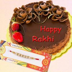 Premium Rakhis - Delight Chocolate Cake with Designer Rakhi