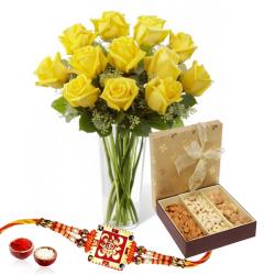 Rakhi With Flowers - Rakhi Gift of Roses and Dry fruits
