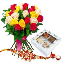 Rakhi With Flowers - Rakhi with Assortment of Dry Fruits and Roses