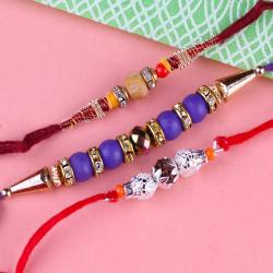 Set Of 3 Rakhis - Three Fancy Beads Rakhi Threads