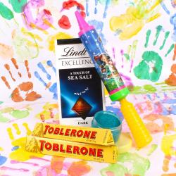 Holi Pichkaris and Water Guns - Lindt Excellence and Toblerone Chocolate with Holi Gifts