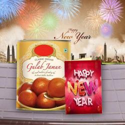 New Year Gifts - Gulab Jamun Sweets and New Year Greeting Card