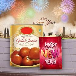 Send New Year Gift Gulab Jamun Sweets and New Year Greeting Card To Rajkot