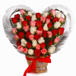 Heart Shape Arrangement - Heart Shape Arrangement of 50 Multi Color Roses