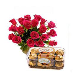 Friendship Day Gift Hampers - Red Roses Arrangement with Ferrero Rocher