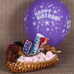Birthday Gifts for Kids - Exotic Basket of Imported Chocolate Marshmallow and Balloon 