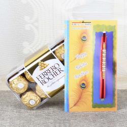 Rakhi With Cards - Rakhi with Ferrero Rocher Chocolates box