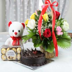 Valentine Flowers with Cake - Valentine Surprising Combo for Loved Ones