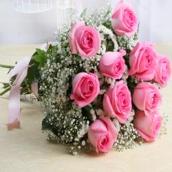 Congratulations Flower - Fresh Ten Pink Roses Bouquet