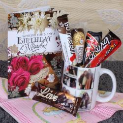 Personalized Gift Hampers for Him - Personalize Mug with Chocolates and Birthday Greeting Card