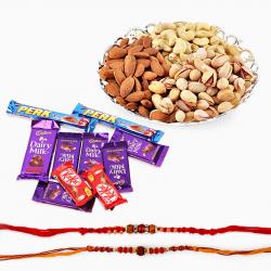 Rakhi Gifts for Brother - Dryfruits and Rakhi with Assorted Chocolates